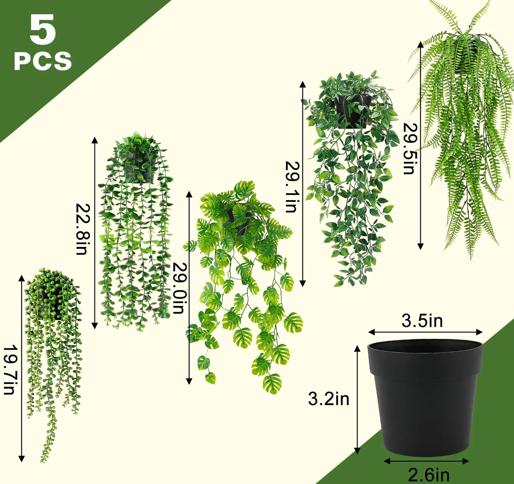 Plante Suspendue Artificielle avec Pot 5PCS Deco Interieur Tombante Fausse Plante pour Salle de Bain Maison Bureau