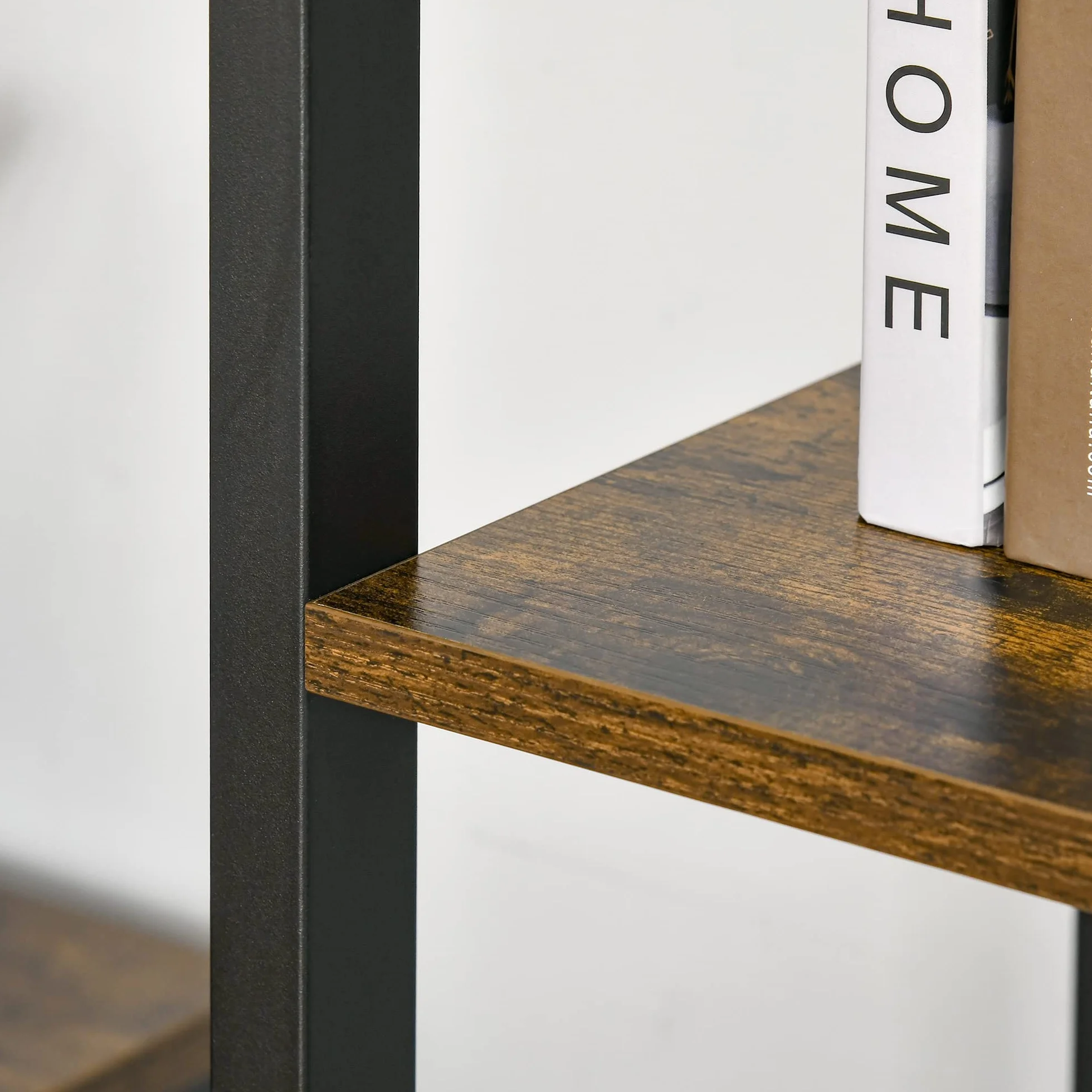 HOMCOM Étagère bibliothèque Style Industriel H154 cm 5 étagères Acier Noir Panneaux Particules Aspect Bois Vieilli