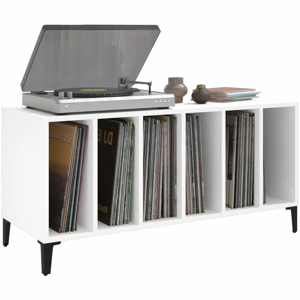 Tomostar Support pour Tourne-Disque, Porte-disques Présentoir Meuble de Rangement pour Disques Vinyles Blanc 100x38x48 cm Bois d'ingénierie