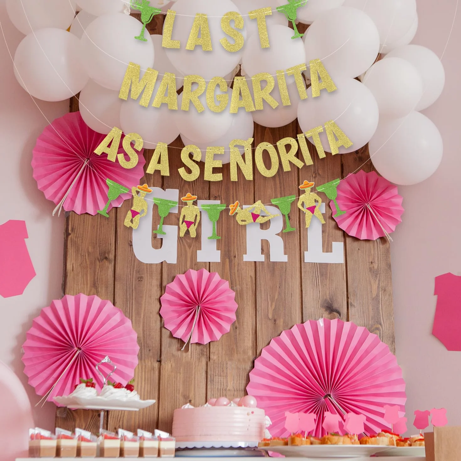 Bannière Margarita à Paillettes Dorées pour Bar, Décoration Enterrement Vie de Jeune Fille, 4 Pièces