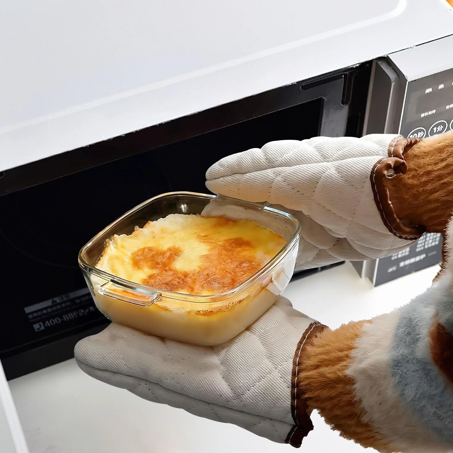 Lot de 2 Plats Four en Verre avec Couvercles, 0,8 L et 1,5 L, Plats à Gratin Carrés Résistants à la Chaleur, Compatibles Four et Micro-ondes, pour Gratin, Ragoût et Service
