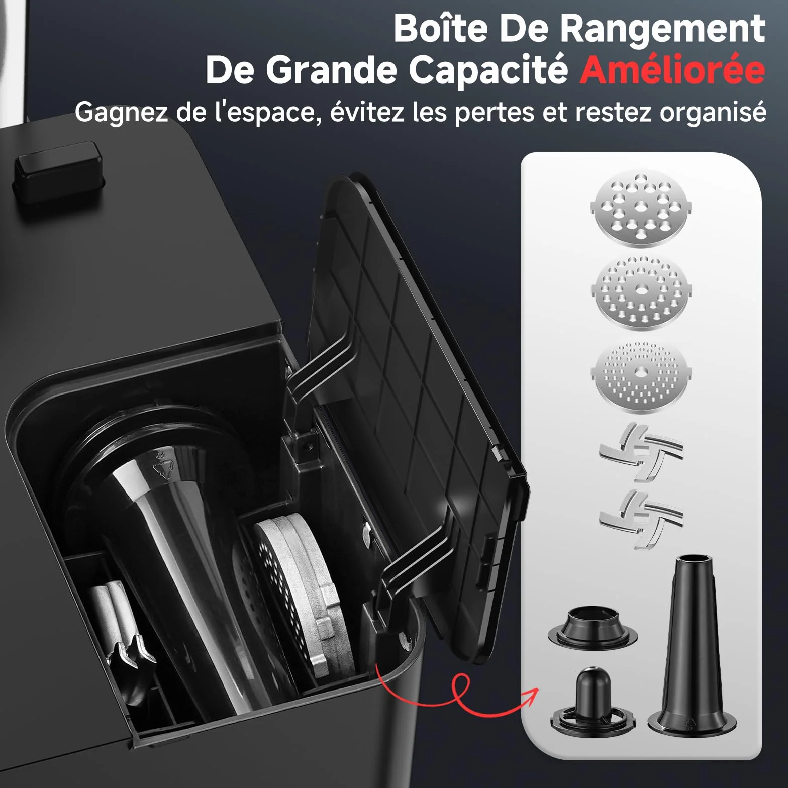AAOBOSI Hachoir À Viande Électrique [3000W Max] - Avec Écran LED & 9 Réglages de Vitesse - Récipient de Stockage Intégré - Accessoires à Trancher, Saucisses et Kibbe Inclus - Pour Usage Domestique
