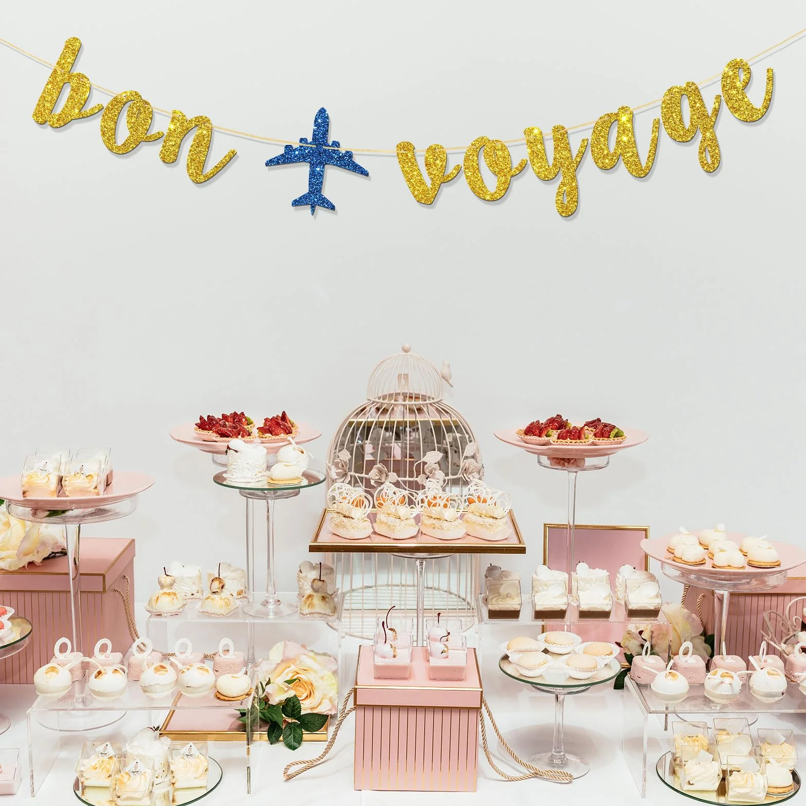 Bannière Bon Voyage – Banderole de fanions de fête sur le thème du voyage – Paillettes dorées