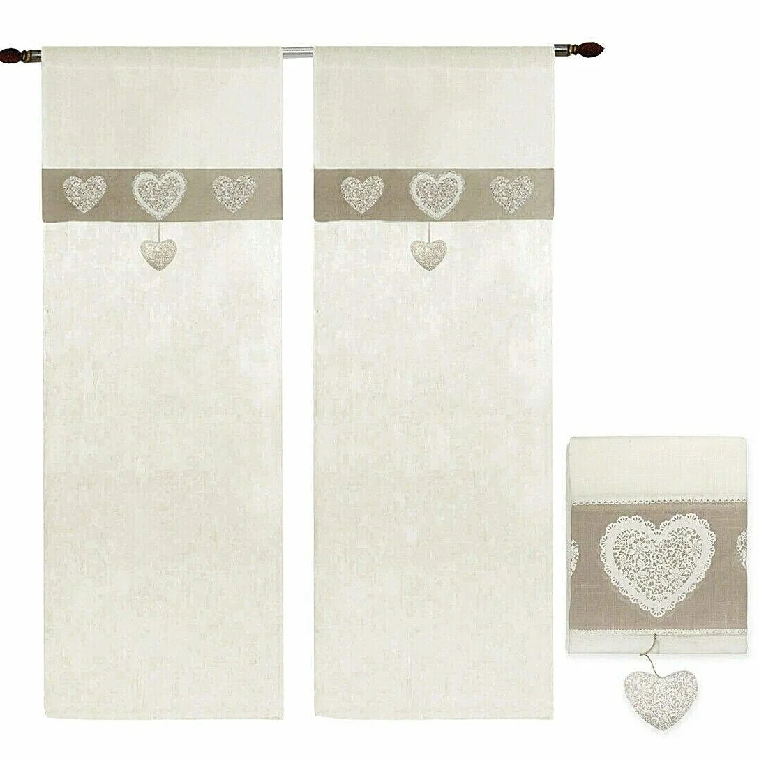 Rideaux de porte intérieure en lin semi-transparent emmevi Lot de 2 140 x 290 cm modèle 2 cœurs