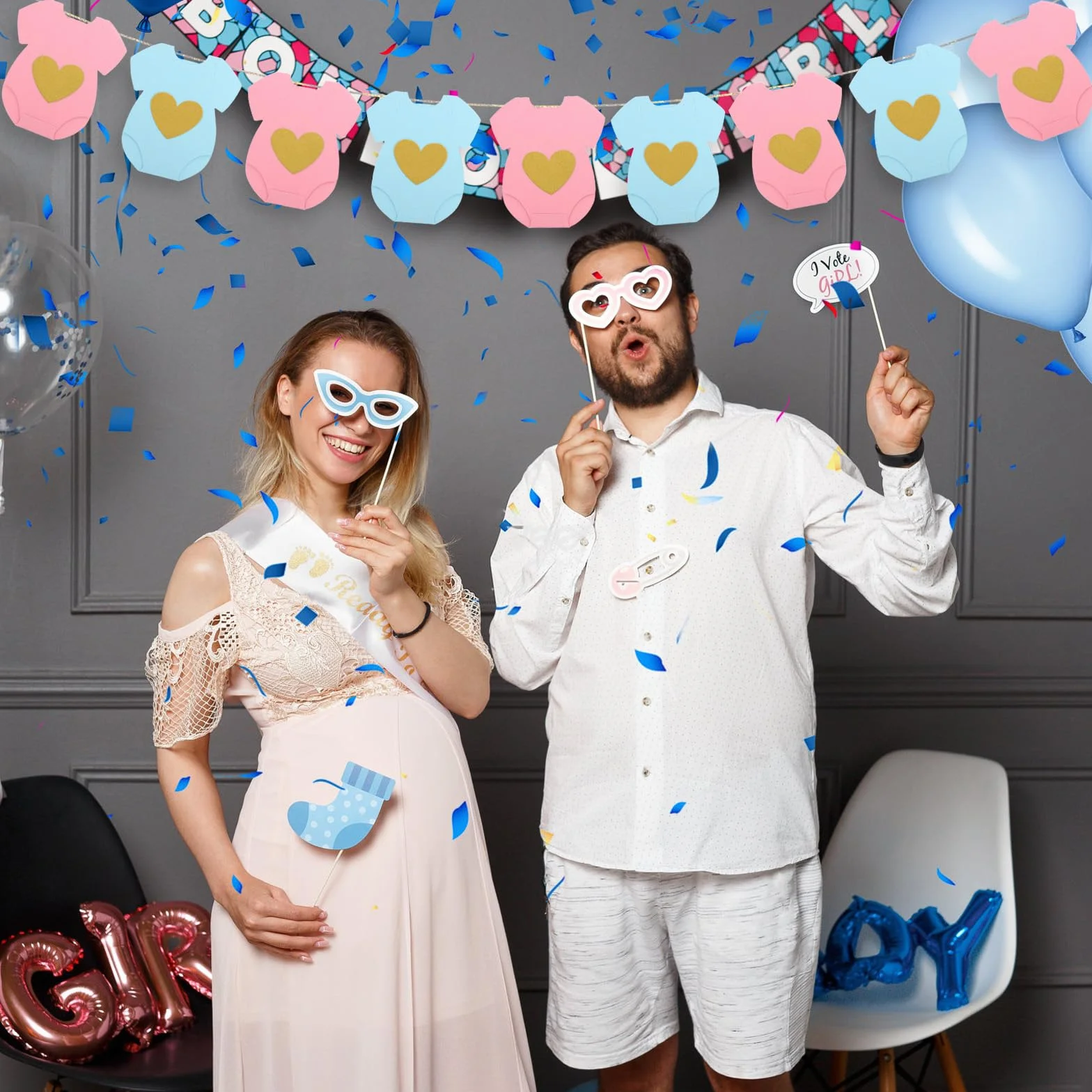 Guirlande Papier Bleu Rose Baby Shower Bannière Révéler Sexe Bébé Décorations Fête Bienvenue Nouveau Né