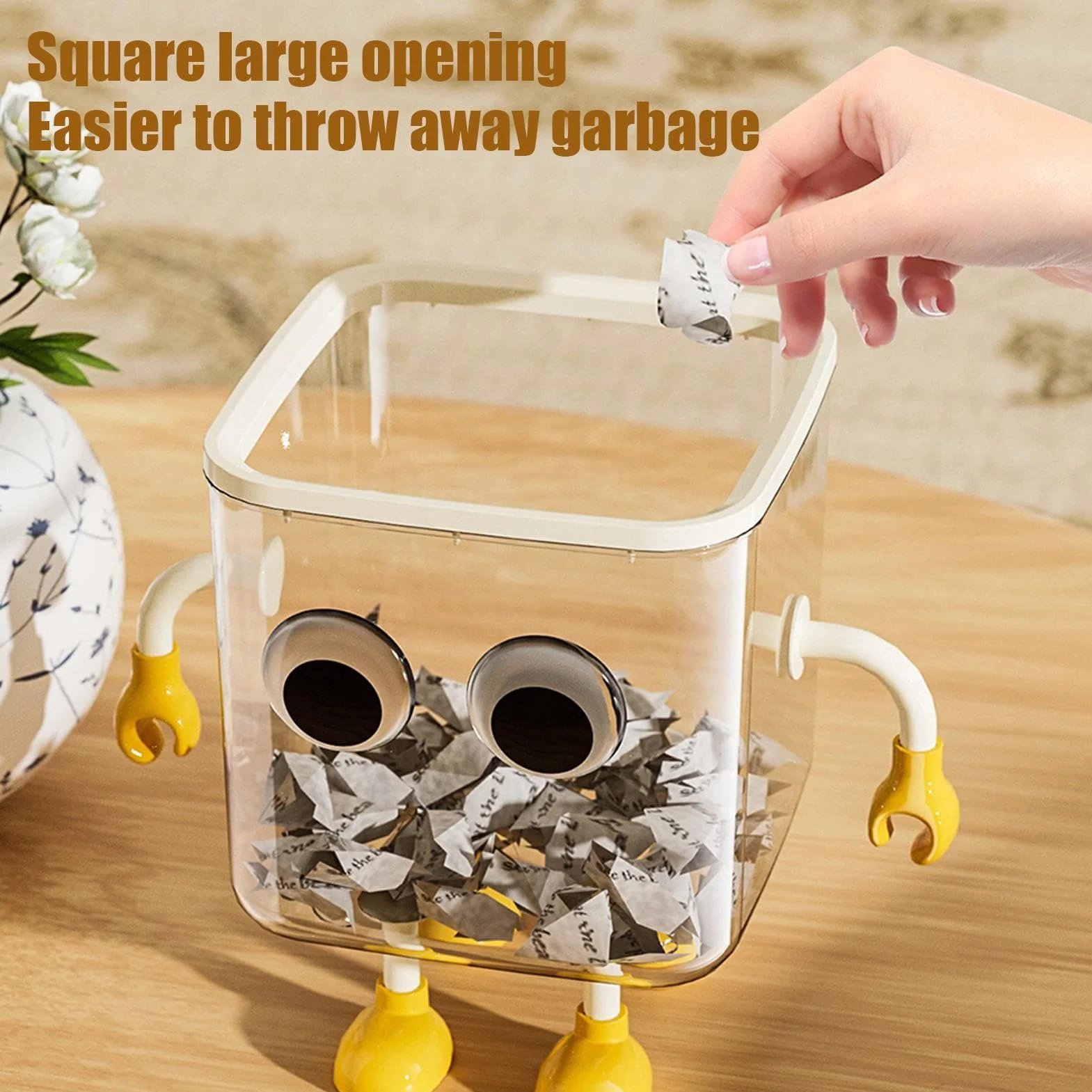 Poubelle de Bureau Mignonne Transparente, Panier de Rangement Compact pour Salle de Bain
