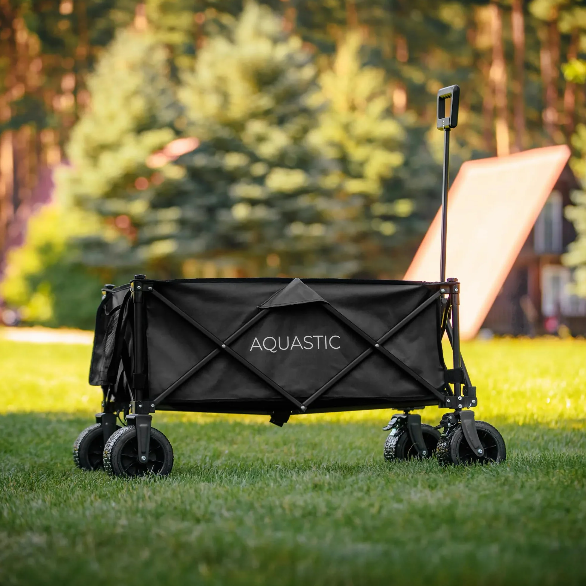 Aquastic Chariot Pliant Caro 90x47x55 cm Chariot De Transport Durable Grandes Roues 127L Noir