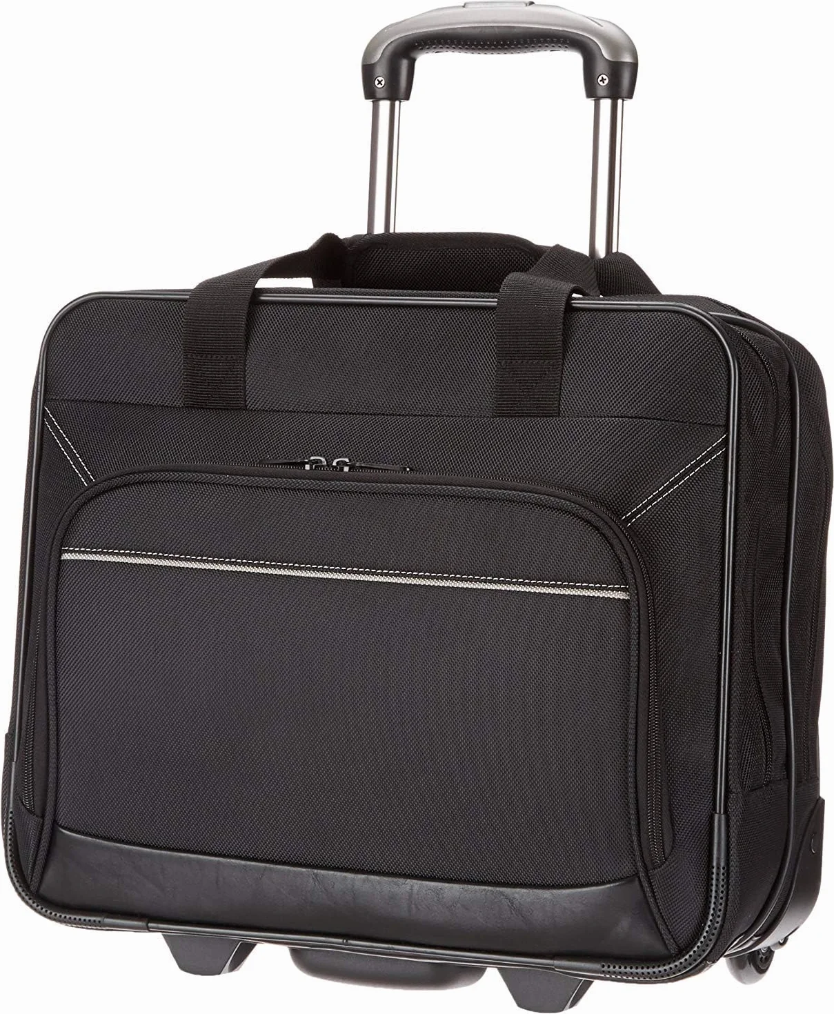 Amazon Basics - Wózek na laptopa z szybko poruszającymi się kółkami i łatwo dostępną kieszenią przednią – nadaje się do laptopów do 15.6 cali ( 39.6 cm ), czarny
