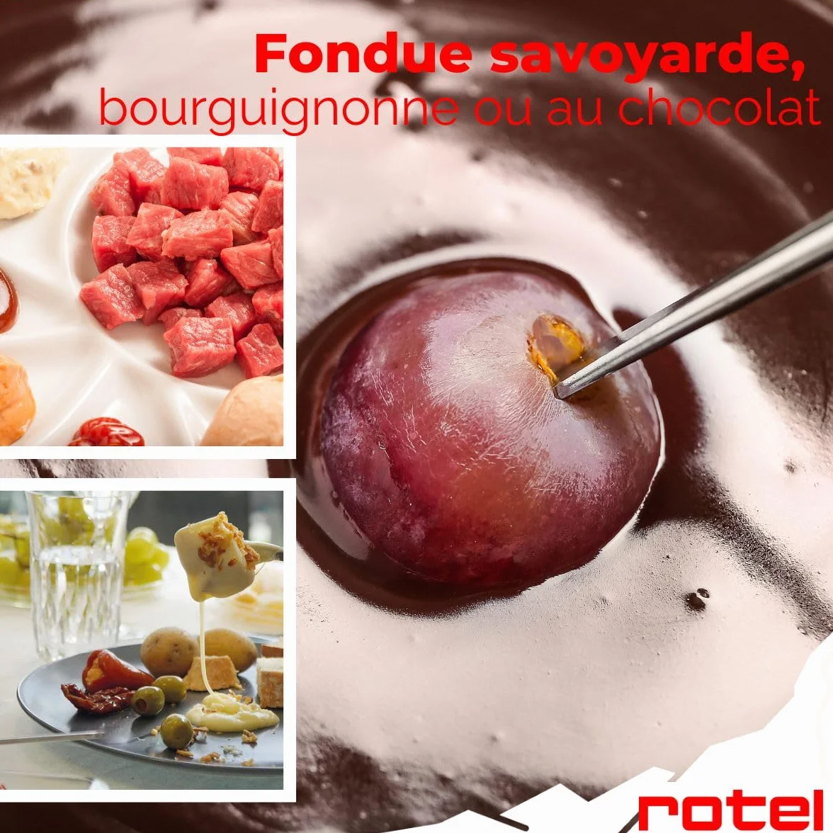 Rotel 1510150 Service à fondue au fromage, fondue traditionnelle Suisse, 2L, 6 personnes, set à fondue, Fonte d'aluminium, Bois, Plastique, Emaille, 21 x 31 x 17,2 cm, diamètre 21 cm