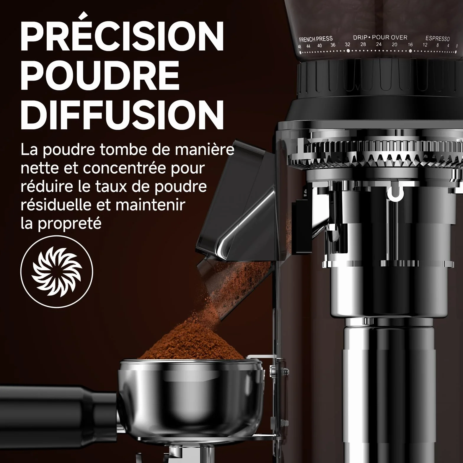 AMZCHEF Moulin à Café Électrique avec 48 Réglages de Mouture, Système Antistatique, Écran Tactile LCD, Réservoir à Grains 300 g, Meule Conique en Acier Inoxydable, pour Expresso et Café Filtre