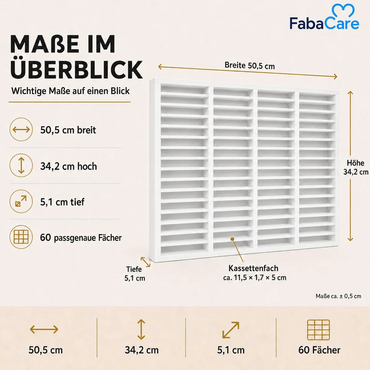 eCom Fabarius Étagère pour 60 cassettes audio, étagère média en bois de pin entièrement montée