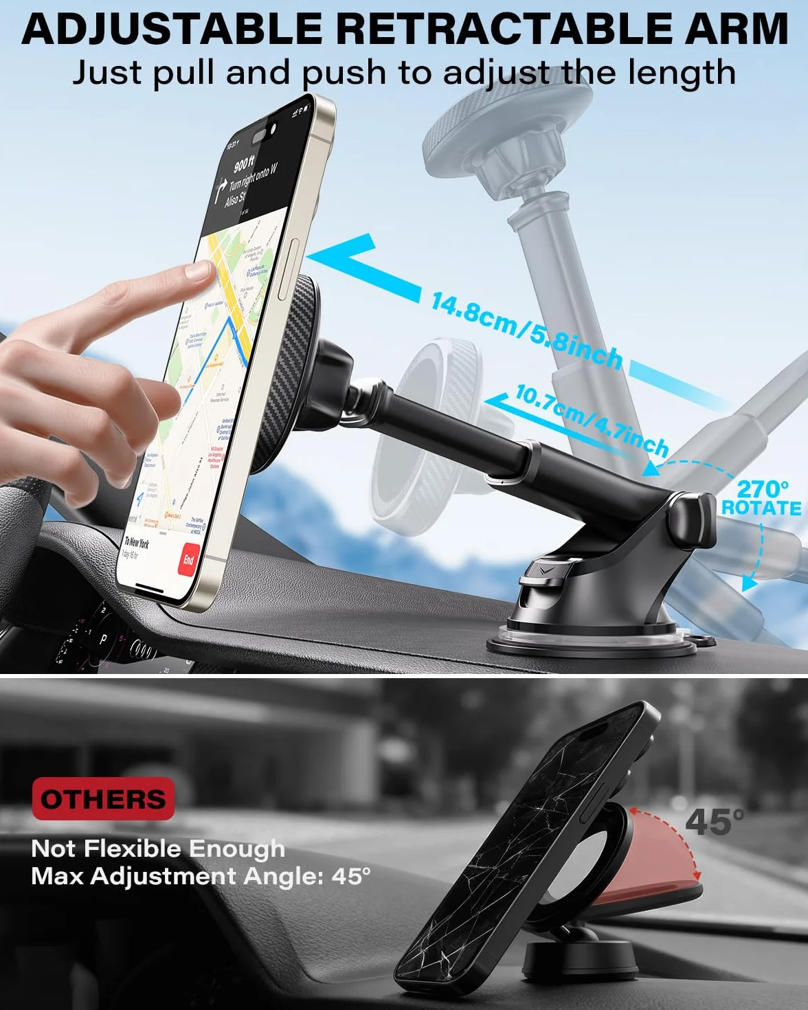 APPS2Car Mag-Safe uchwyt samochodowy, magnetyczny uchwyt na telefon do deski rozdzielczej samochodu, uchwyt samochodowy kompatybilny z iPhone 15, 14, 13, 12 Pro, Plus, Max, Mini MagSafe, 17 silnych