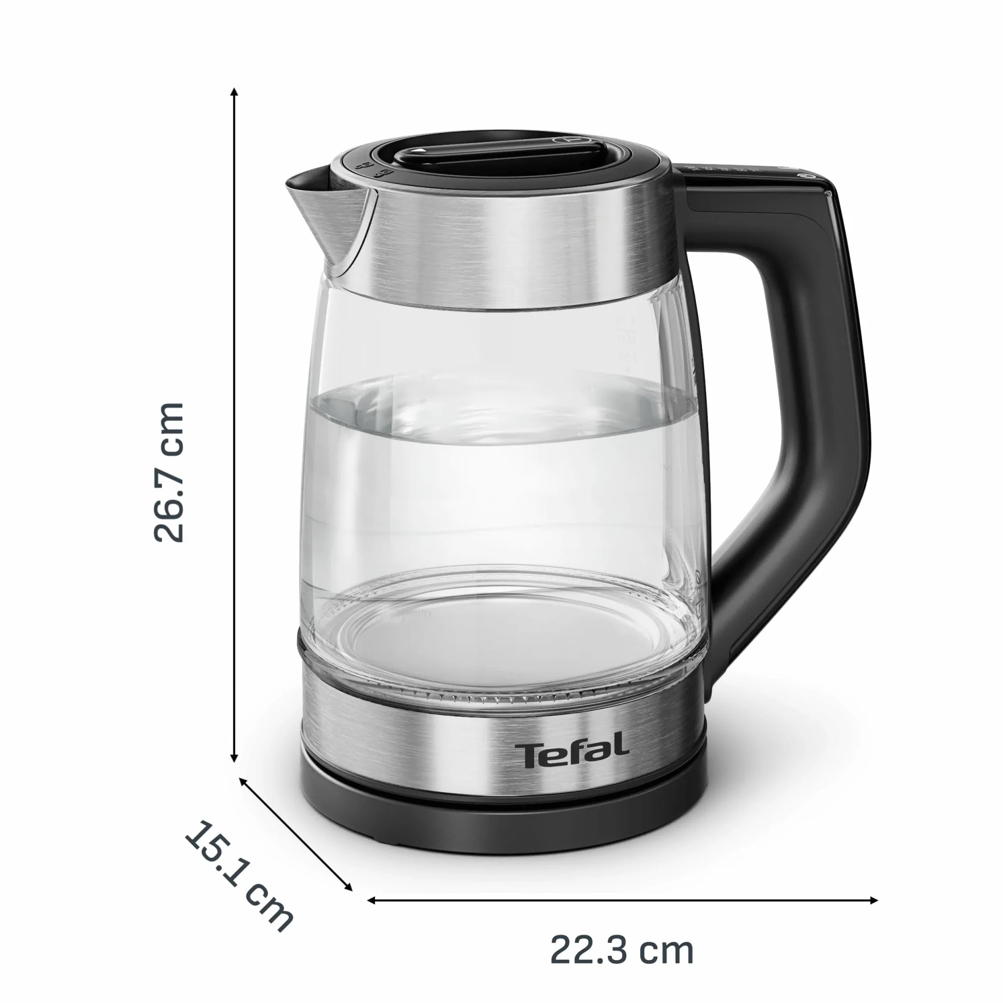 Tefal Express, Bouilloire en verre électrique, Réglages sur la poignée, 1,7 L, 5 niveaux de température, Suivi en temps réel, KO760DE0