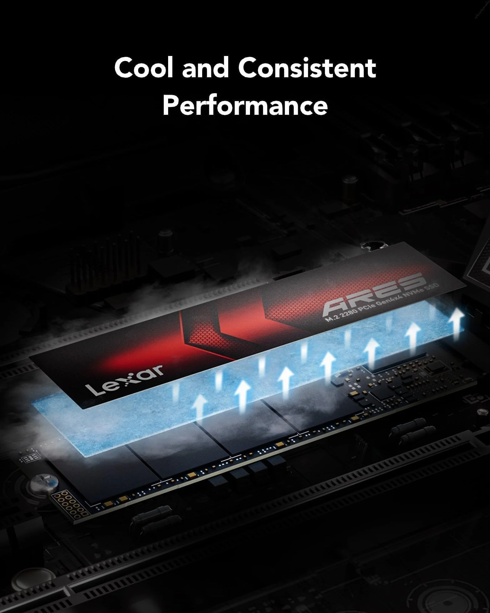 Lexar ARES 2 TB SSD, M.2 2280 PCIe Gen4x4 1.4 wewnętrzny dysk NVMe SSD, odczyt do 7400 MB/s i zapis 6500 MB/s, wewnętrzny dysk SSD do PS5, PC, laptopa, graczy, twórców, profesjonalistów