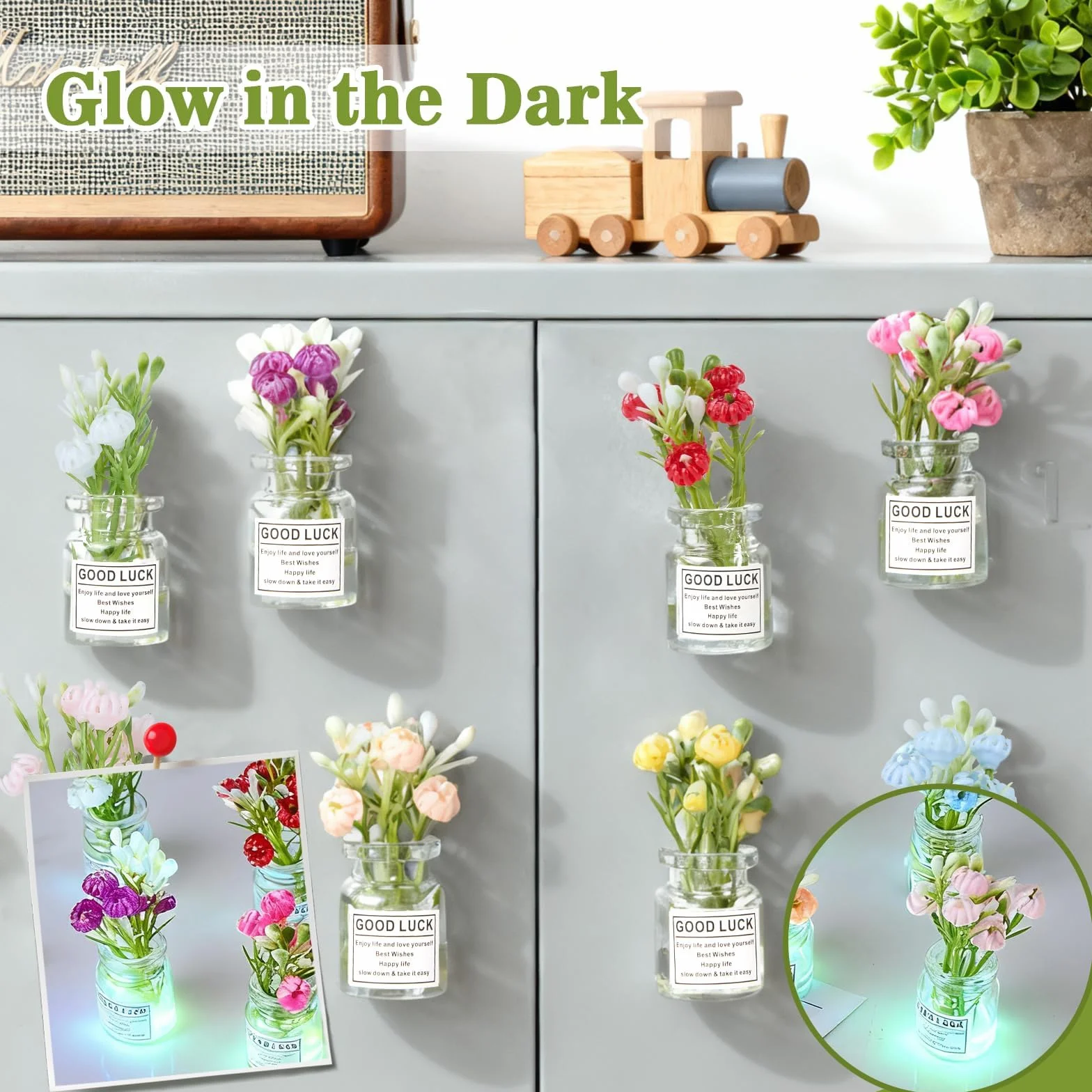 Mini Vases Aimantés pour Réfrigérateur, 3D Magnet Vase Frigo Décoratif, Lot de 8