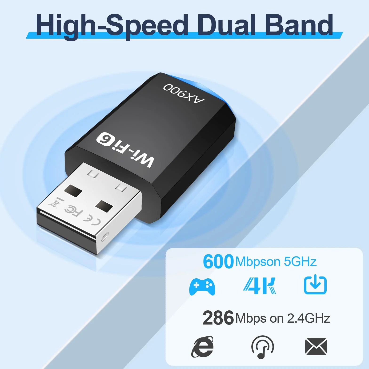 AX900 WiFi 6 Carte WiFi USB Double Bande 5GHz 2.4GHz Adaptateur WiFi Compatible Windows 11/10/7