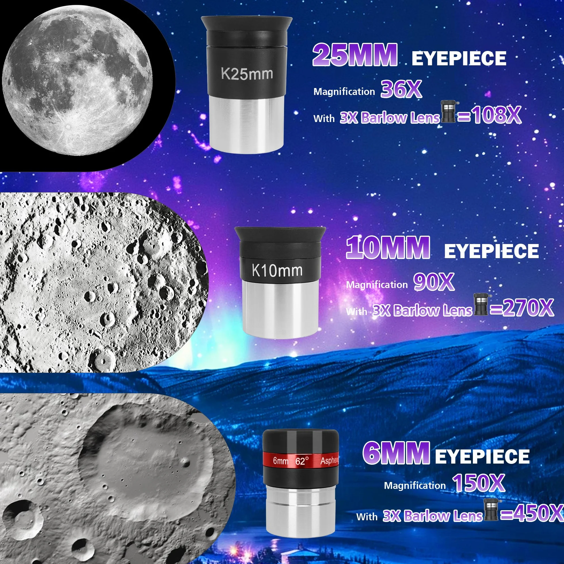 HETEKAN Teleskop, profesjonalny teleskop astronomiczny, 90/900 mm (36X-450X) refraktor dla dorosłych dzieci i początkujących, do obserwacji planetarnych, z adapterem do telefonu komórkowego
