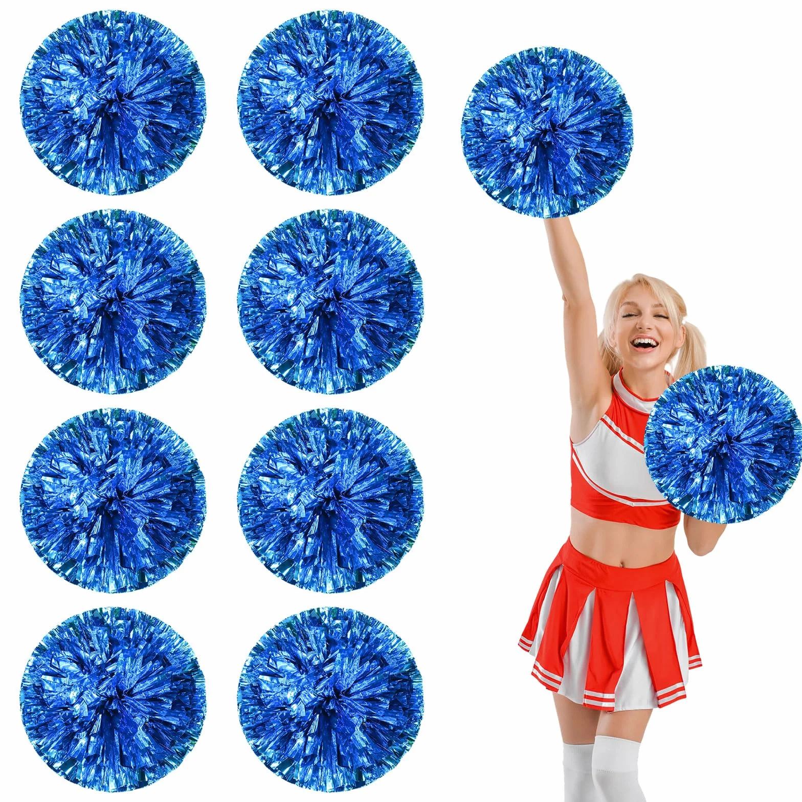 Lot de 8 Pompons de Cheerleading, avec système de Fixation à Quatre Doigts, Parfaits pour Encourager Les équipes Sportives, la Danse et Les Supporters.