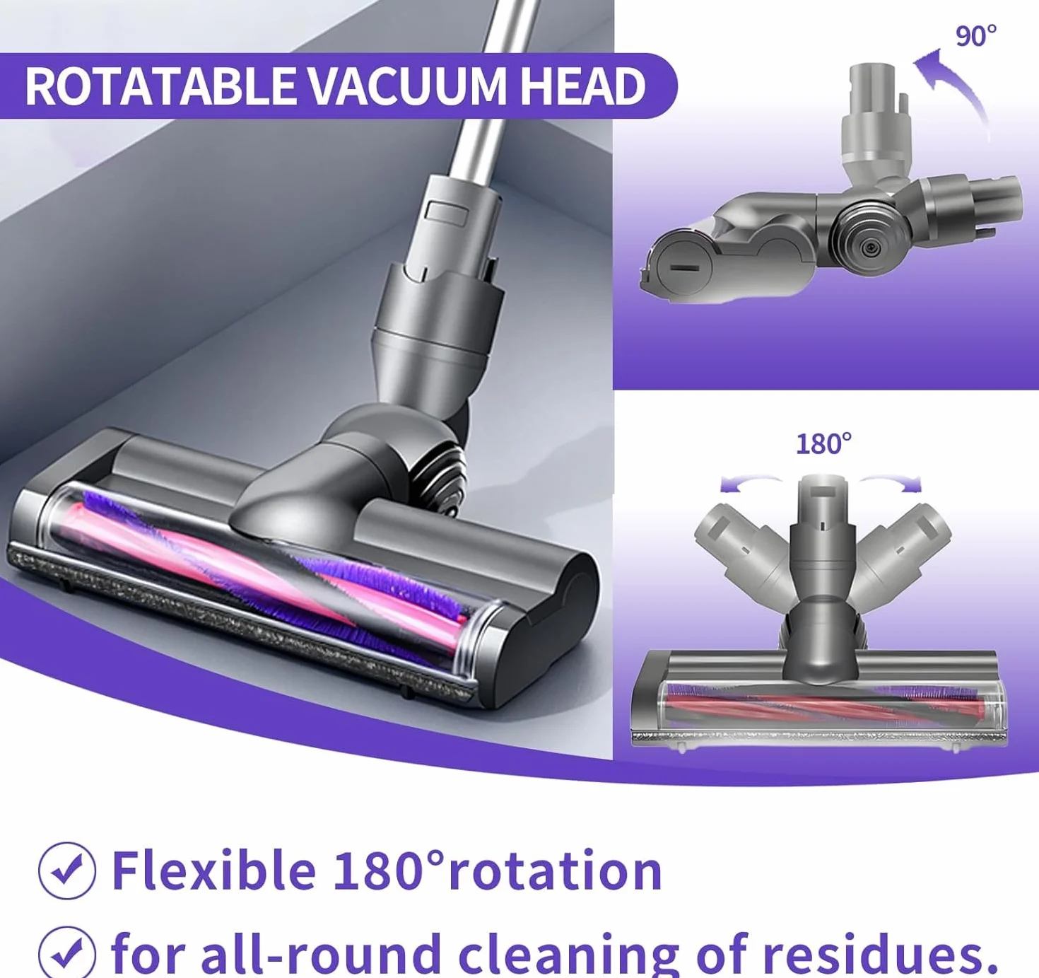 Tête de Brosse pour Dyson V6 DC58 DC59 DC62 DC72 D74 SV04 SV06 SV09, Brosse électrique pour Dyson V6 DC58 DC59 DC62 DC72 DC74, entraînement Direct pour Dyson V6, pour Sols Durs et Moquettes