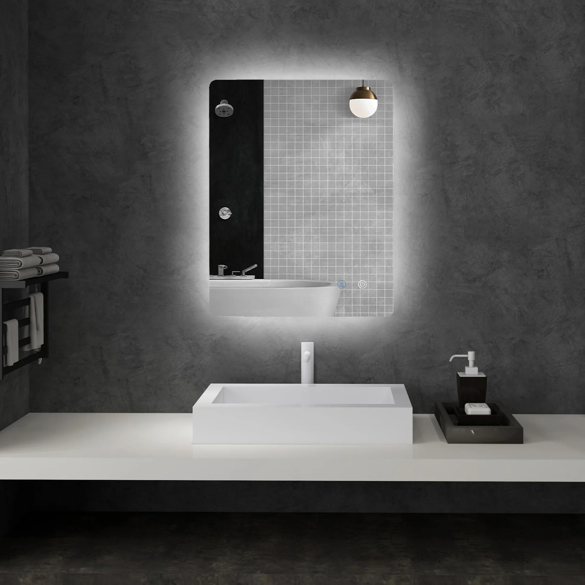 kleankin Miroir rectangulaire Mural Lumineux LED de Salle de Bain - 80 x 60 cm - 3 Couleurs, luminosité réglable Interrupteur Tactile système antibuée Blanc Transparent