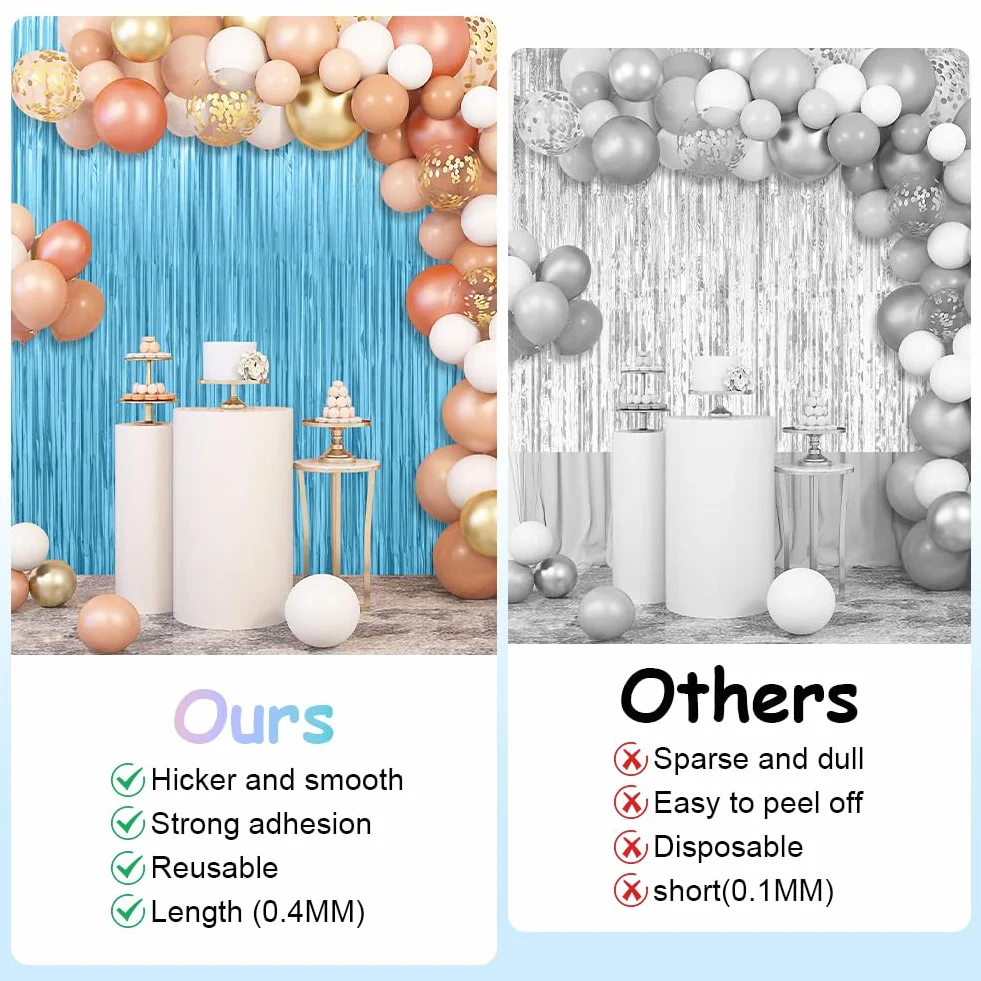Rideau Métallique Aluminium Bleu Franges 1m x 2m 2 pièces Décoration Fête Mariage