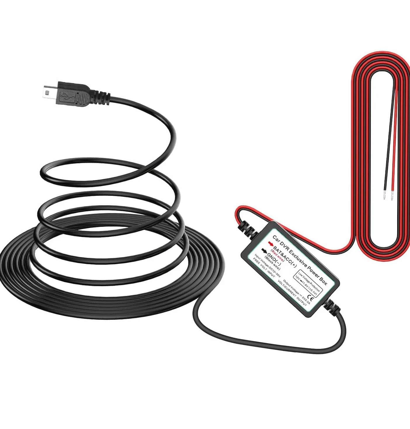 GUUZI Zestaw mini kamer na deskę rozdzielczą do kamery na deskę rozdzielczą, ładowarka samochodowa 12 V-24 V na 5 V/2,5 A, kabel zasilający do mini kamery rozdzielczej USB, długość 320 cm