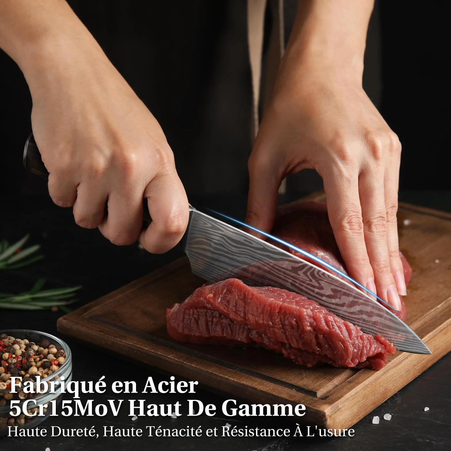 INOMO Couteau Chef Personnalisé Fête des Pères, Couteau de Cuisine Inoxydable Manche Ergonomique