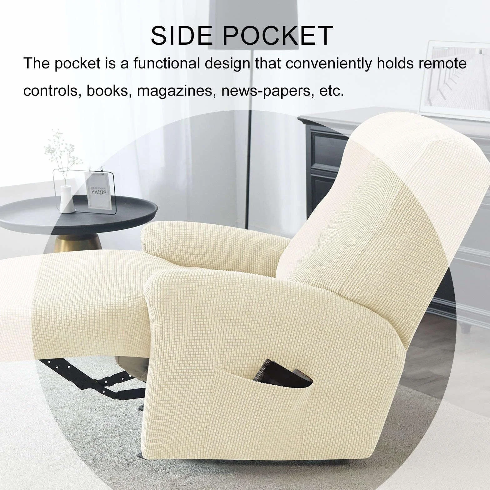 Housse de canapé inclinable extensible 2 places universelle avec poches lavable 6 pièces Beige