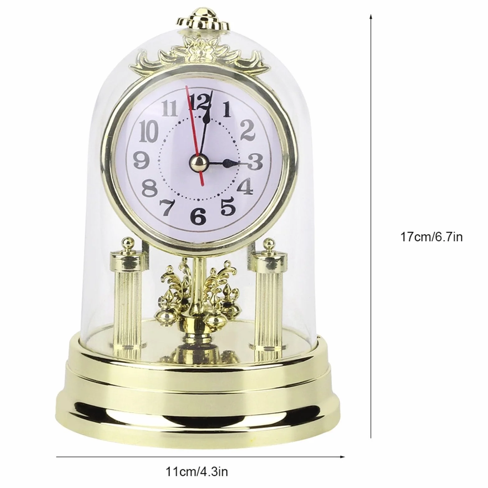 EPASHA Horloge de Cheminée Vintage Silencieuse avec Couvercle en Verre Dôme, Piles, Antique de Table 11 x 17 cm Or