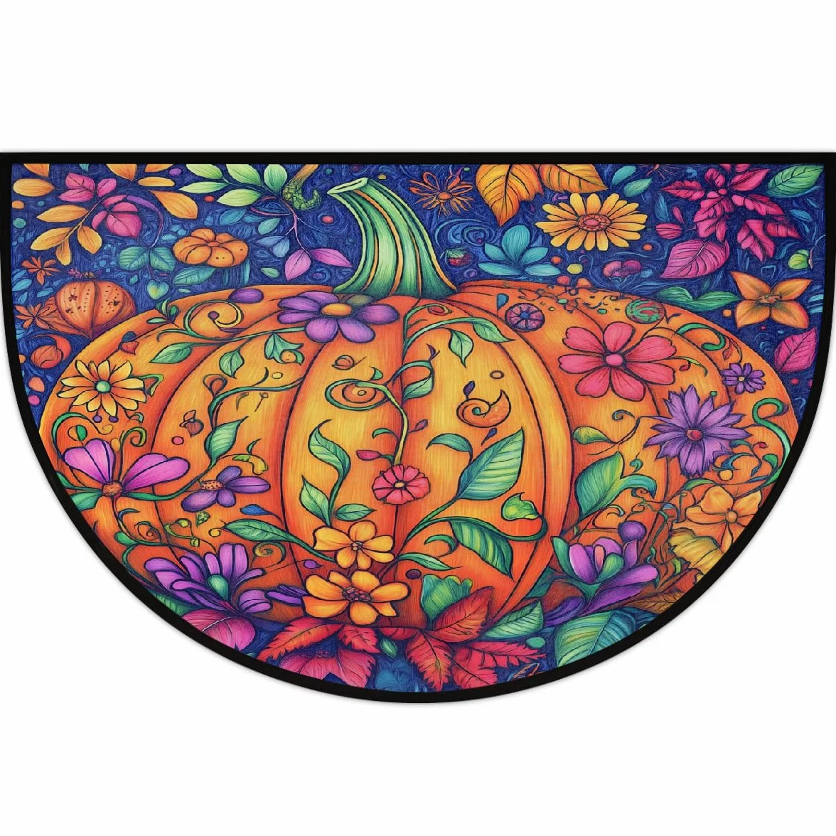 Mexpekil Grand paillasson d'intérieur avec fleurs de citrouille, tapis de bienvenue en demi-lune antidérapant doux 91,4 x 61 cm