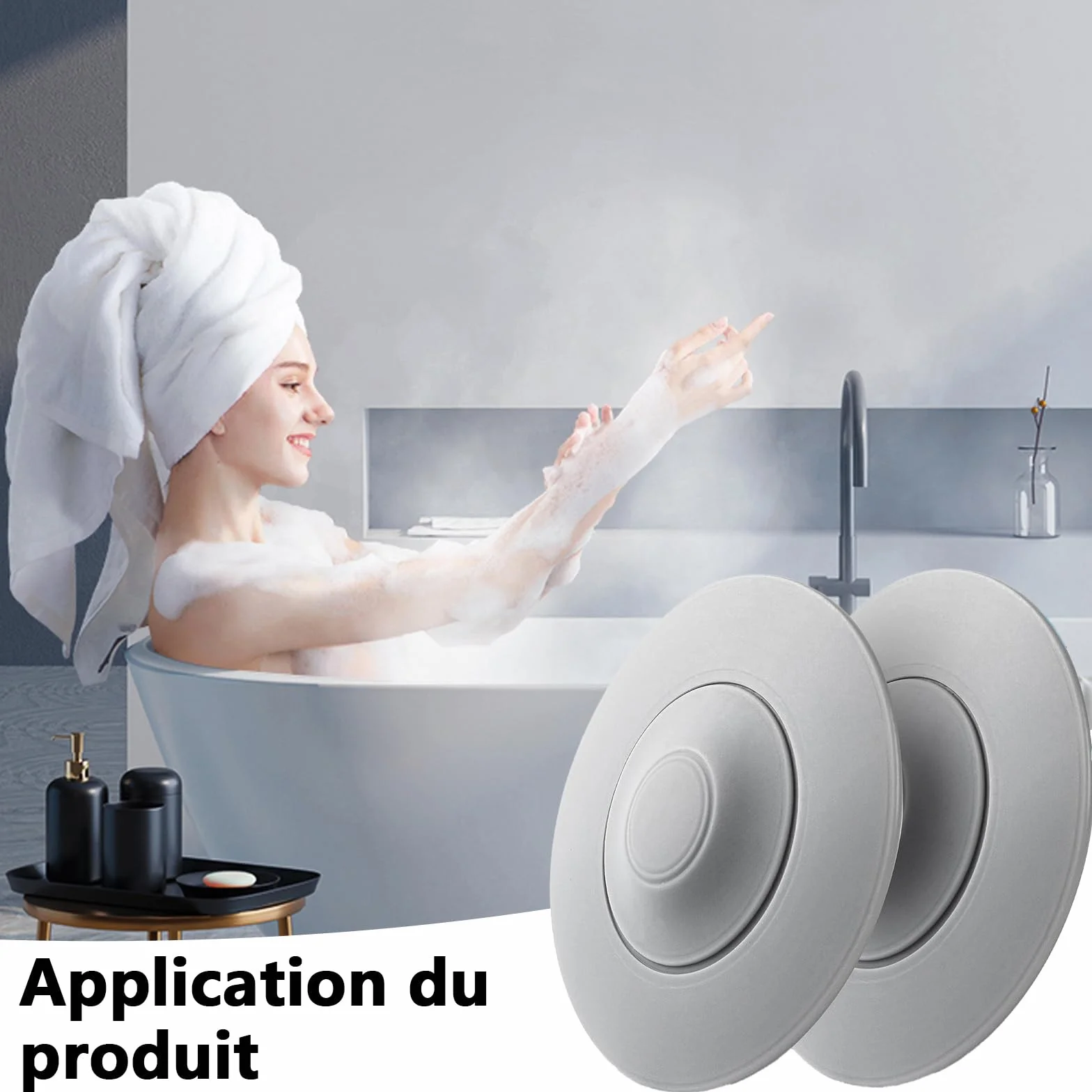 Bouchon Baignoire Universel 2 Pièces Ø 11 cm Pliable Filtre Intégré Cheveux Restes Nourriture Gris