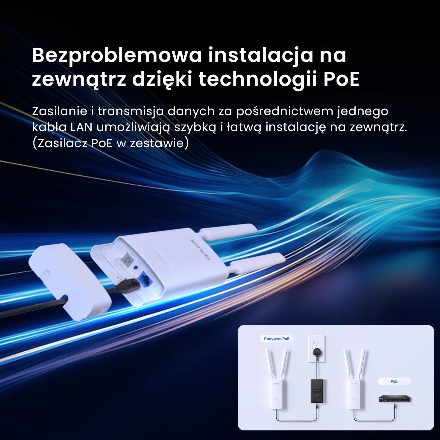 Tenda OAP1200 zewnętrzny punkt dostępowy, Gigabit Dualband WLAN Access Point (AC1200, 802.3af/at PoE i 24 V/0,5 A pasywny PoE, wodoszczelność IP65, 1 port Gigabit), biały