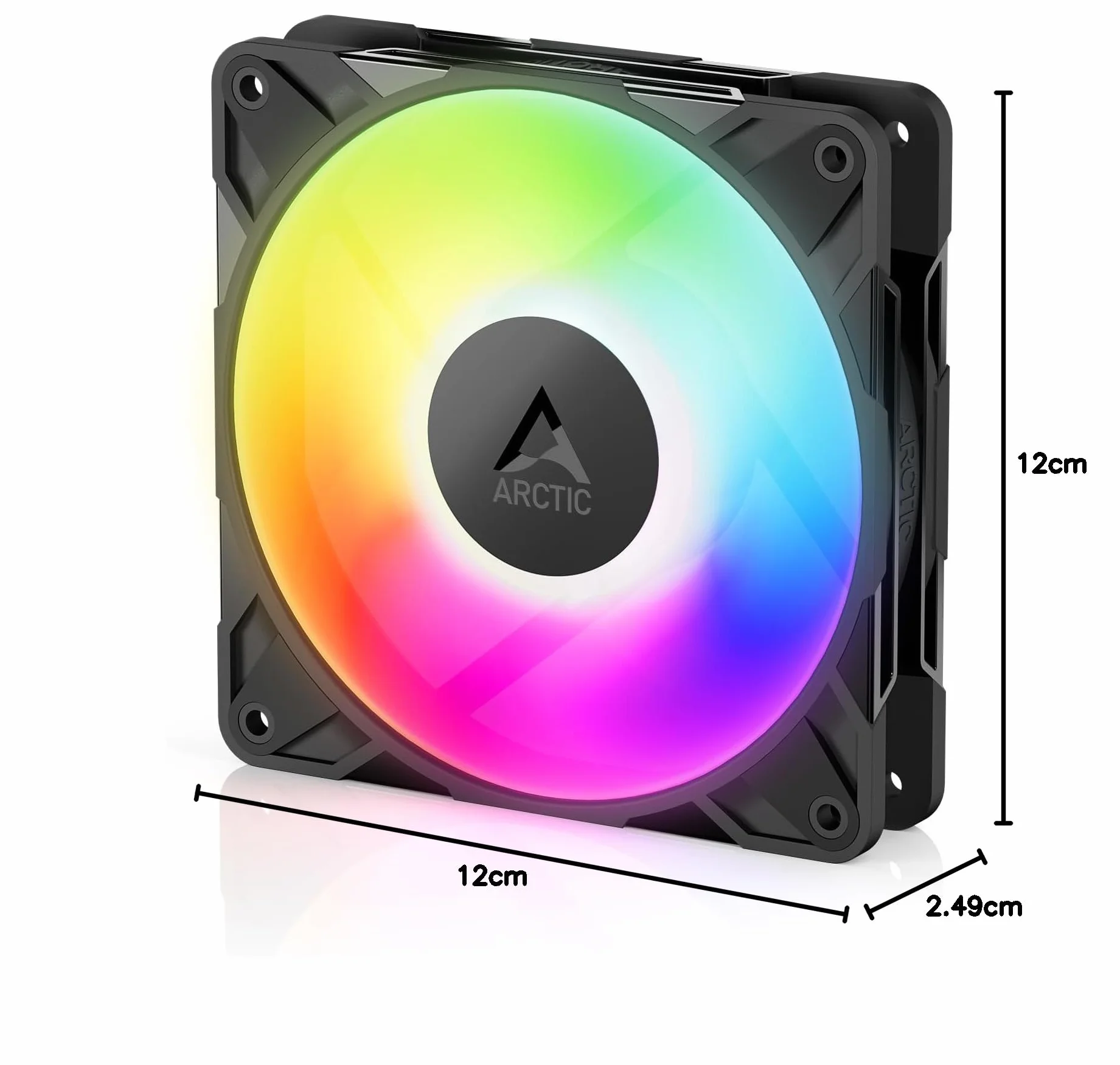 ARCTIC P12 Pro A-RGB - Mocny Wentylator Premium, Wentylator PWM 120 mm z Rozdzielaczem Kabla Y, 600-3000 rpm, 0 rpm <5% PWM, 5V Cyfrowy RGB, łożysko ślizgowe Hydrodynamiczne, 4-Pin - Czarny