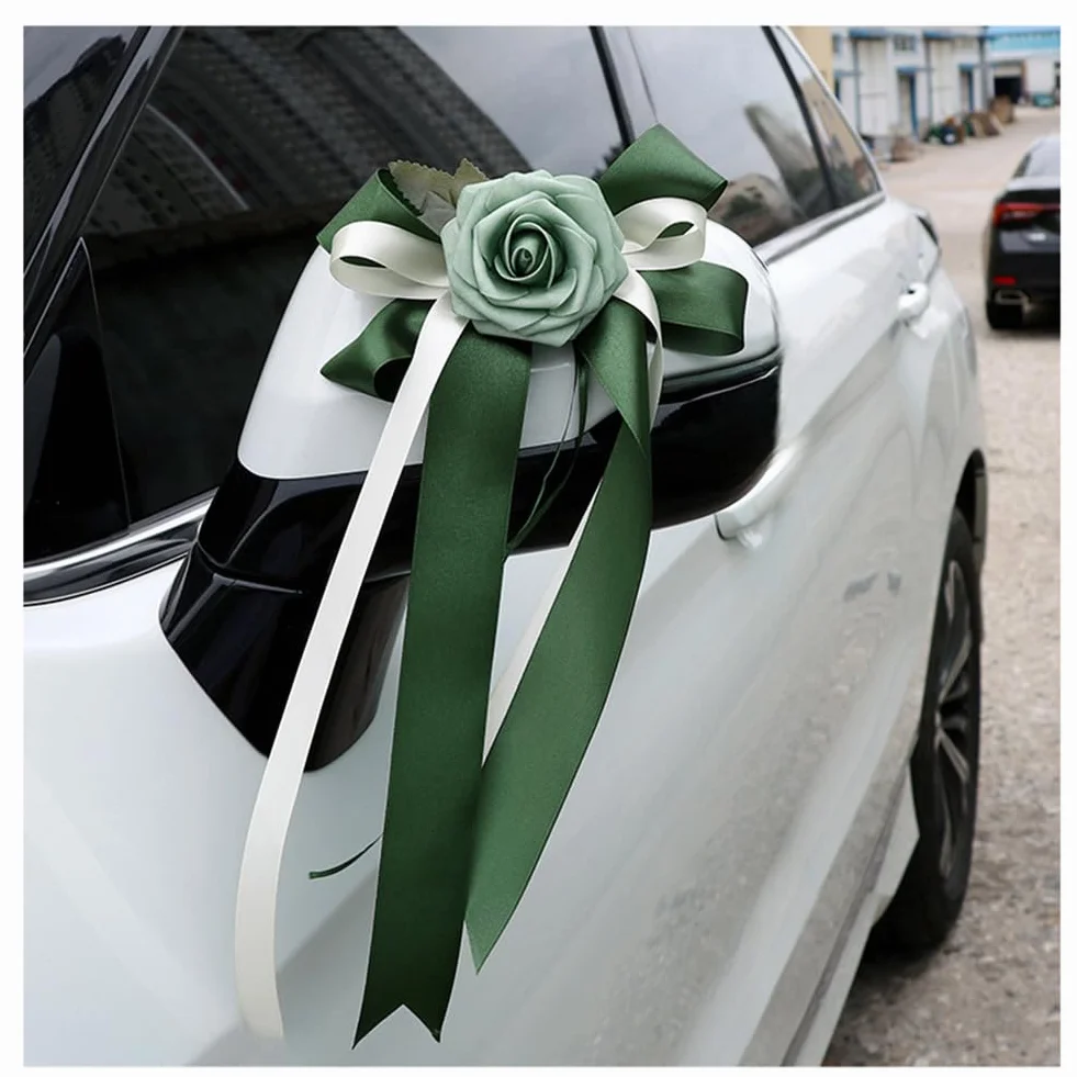Nœud de voiture en soie simulée 4 pièces Décoration de porte Rétroviseur Mariage