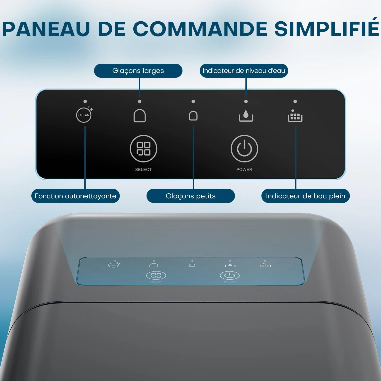 QEXREED Machine à Glaçons de Comptoir, 9 Glaçons en 6 Min, 12 KG/24H, Auto-nettoyante, Compacte
