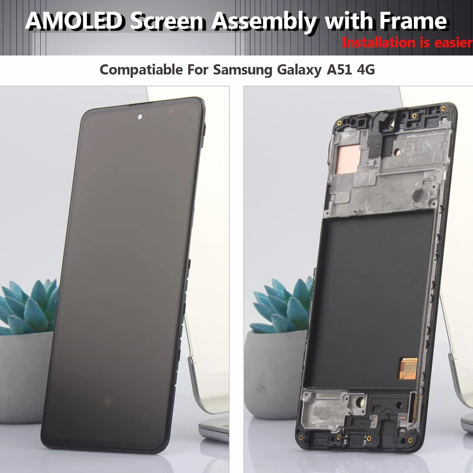 6,5" czarny ekran AMOLED z ramką do Samsung Galaxy A51 4G SM-A515F Pełny ekran dotykowy LCD Wymiana wyświetlacza z folią ochronną na ekran i narzędziami (obsługa odcisku palca)