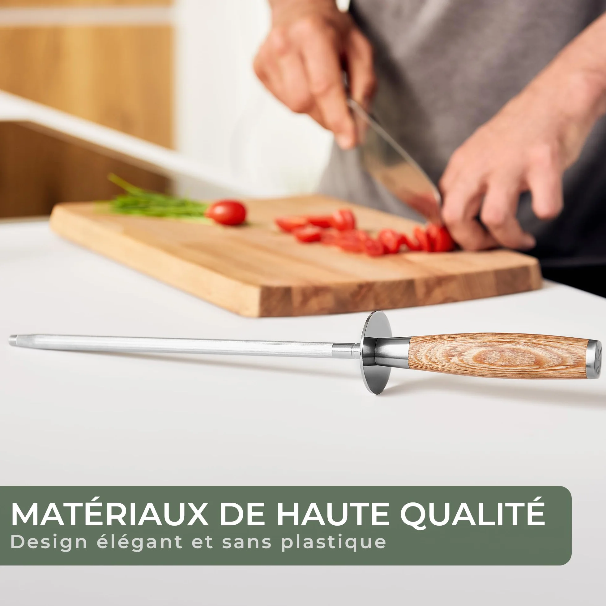 WALDWERK Fusil à Aiguiser Acier Trempé Poignée en Bois Professionnel sans Plastique
