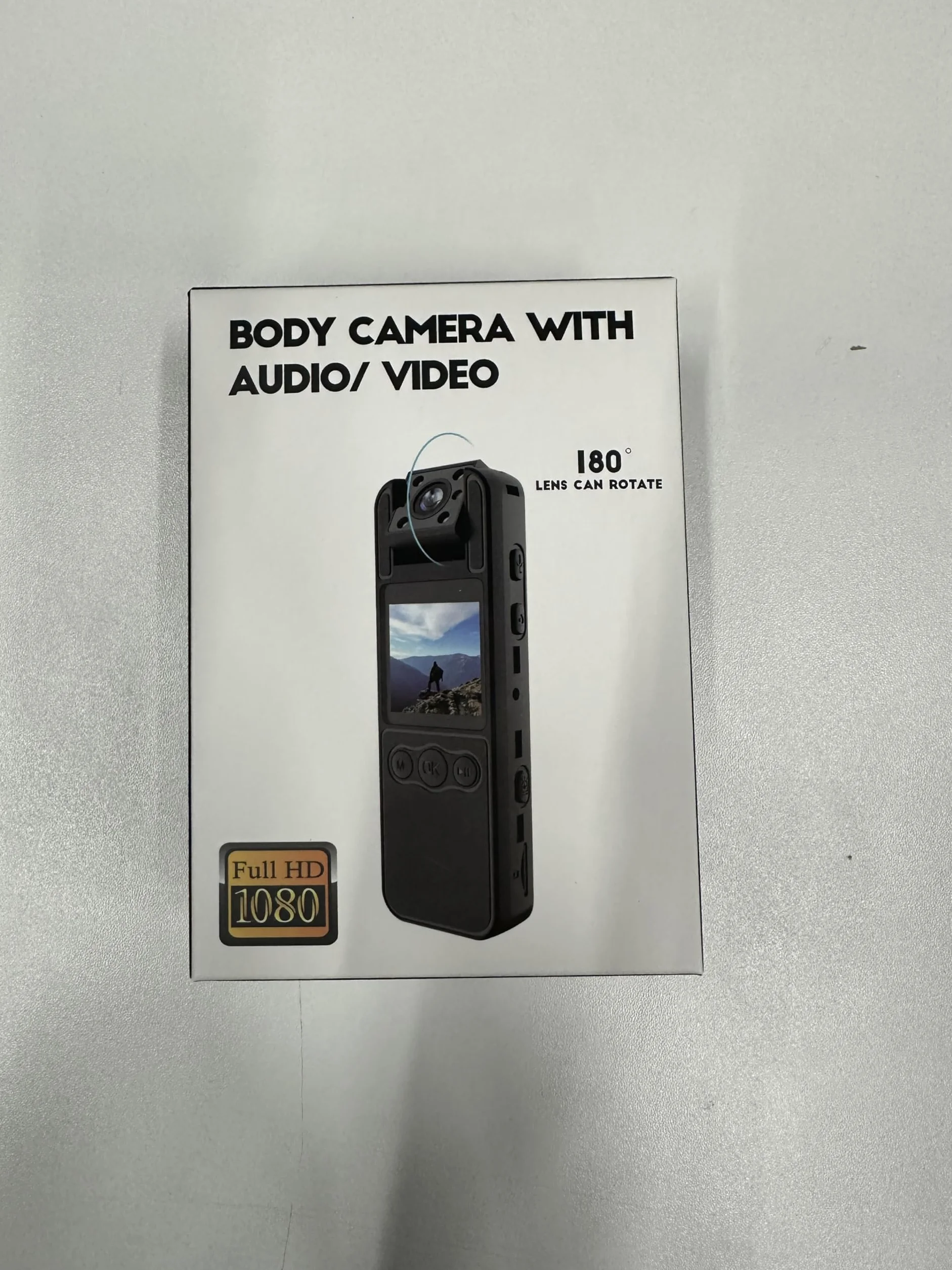 kaysunlink Kamera 1080P FHD z kartą 128 GB, obiektyw obracany o 180°, noktowizor, przenośna mini kamera policyjna, przenośna kamera osobista do uprawiania sportu, na zewnątrz, czarna