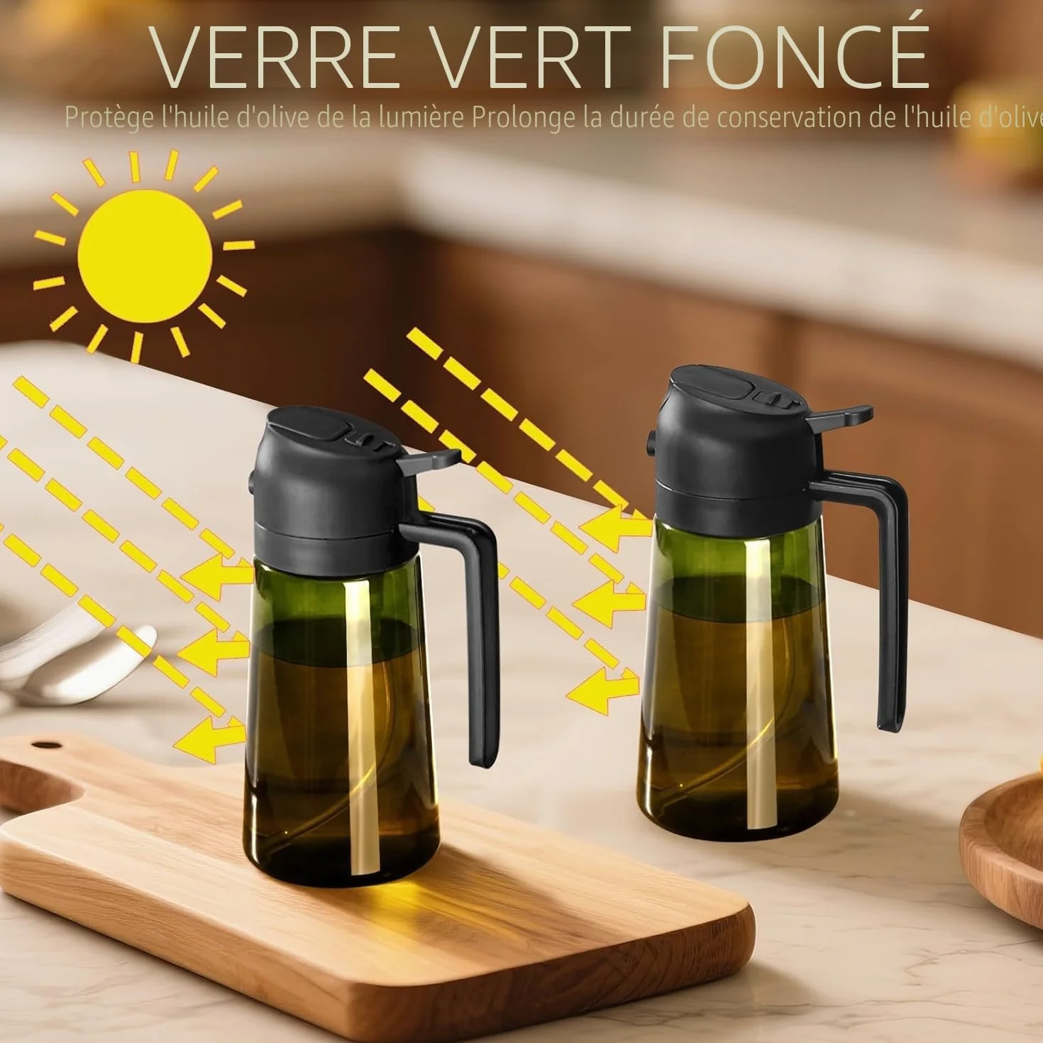 Vaporisateur à Huile 470 ml en Verre Résistant à la Lumière pour Cuisine Friteuse Air Salade Barbecue