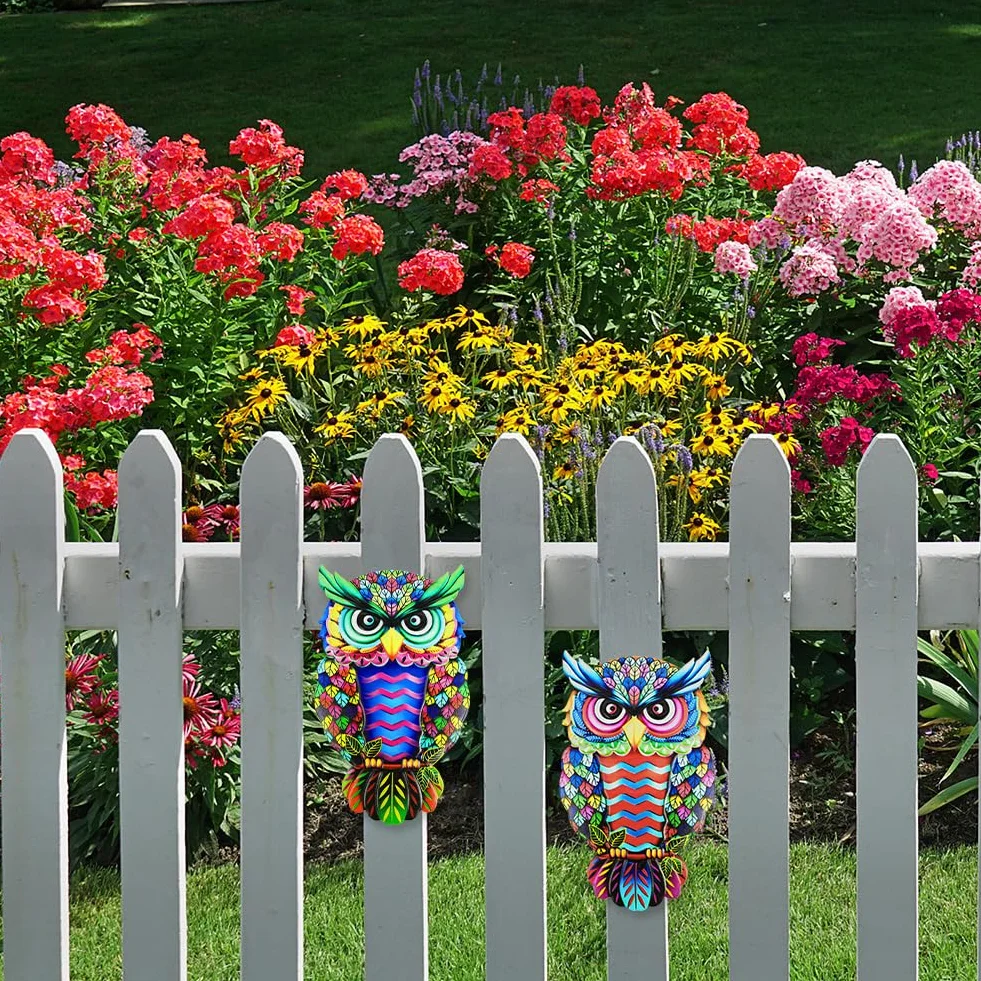 Décoration Murale en Métal Hibou, 2pcs Sculpture Mur Art Extérieur Jardin