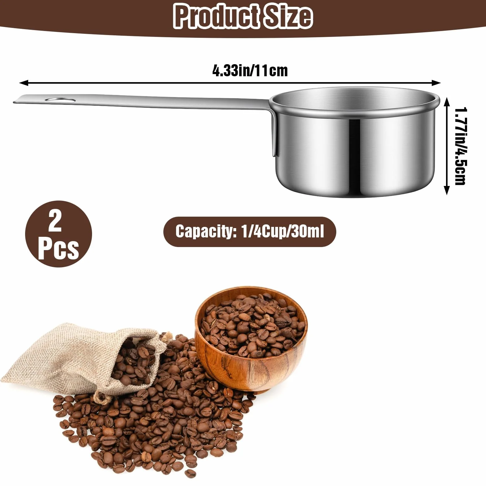 Cuillères à mesurer 1/8 tasse 30 ml acier inoxydable lot de 2