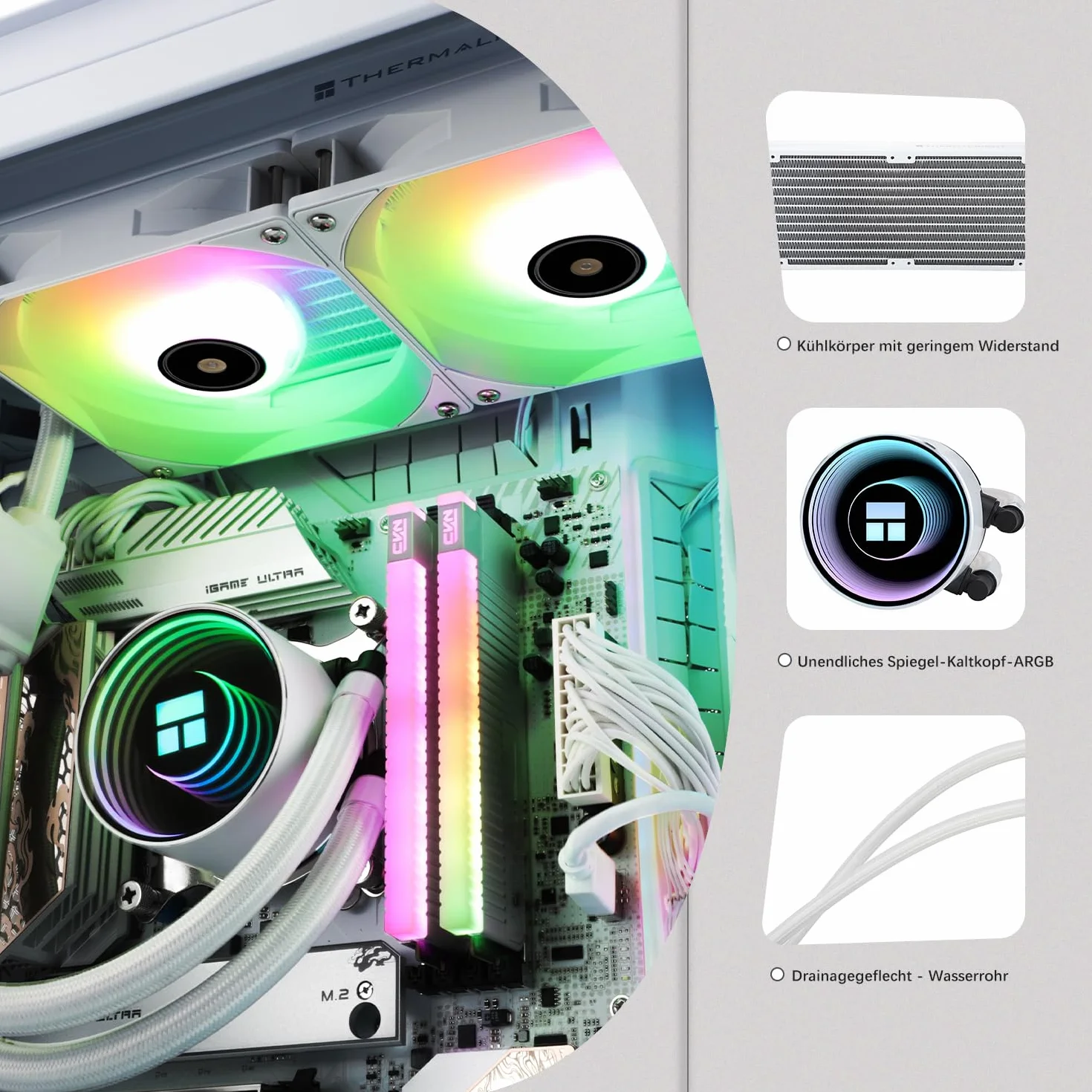 TR-Thermalright Frozen Notte 240 White ARGB V2 ciekły procesor chłodzący - nieskończony efekt świetlny, 240 mm chłodzenie Aio, podwójny wentylator PWM, 2000 RM, do AMD AM4/AM5, Intel LGA1851/1700/115x
