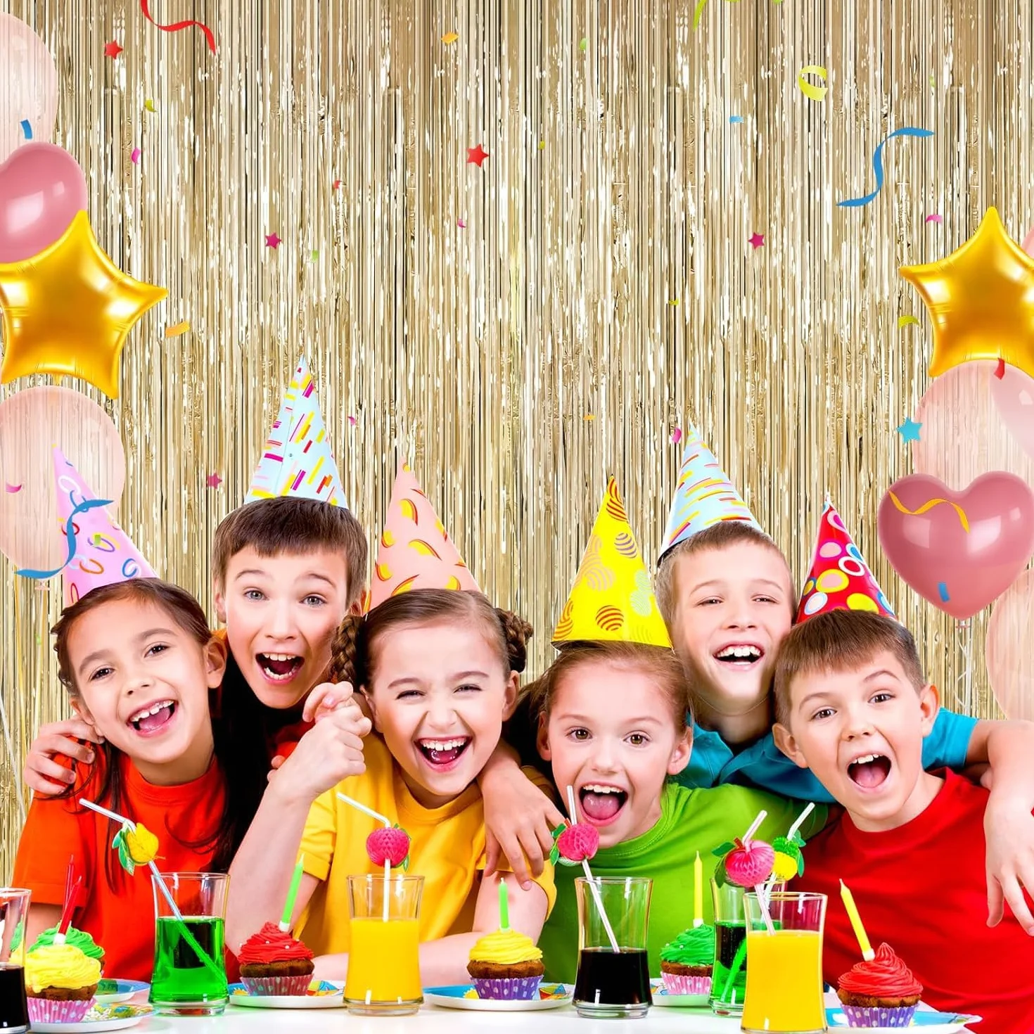 Lot de 2 rideaux à franges en aluminium à paillettes doré 1 x 2,5 m pour porte décoration fête anniversaire