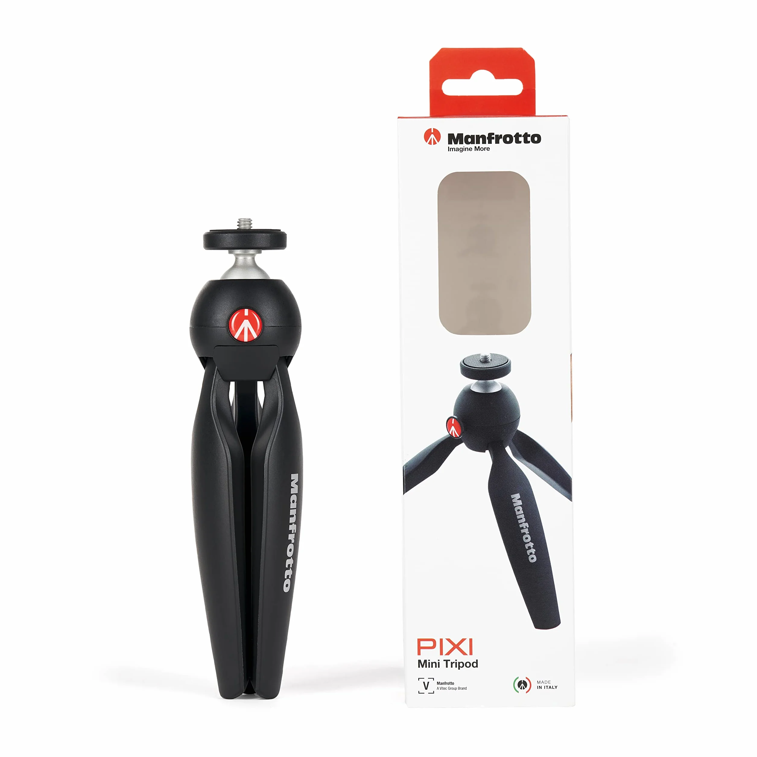 Manfrotto MTPIXIMII-B, mini statyw PIXI z uchwytem do kompaktowych kamer systemowych, wyprodukowany we Włoszech, do lustrzanek cyfrowych, lustrzanek, wideo, kompaktowych rozmiarów, technopolimeru i aluminium, czarny