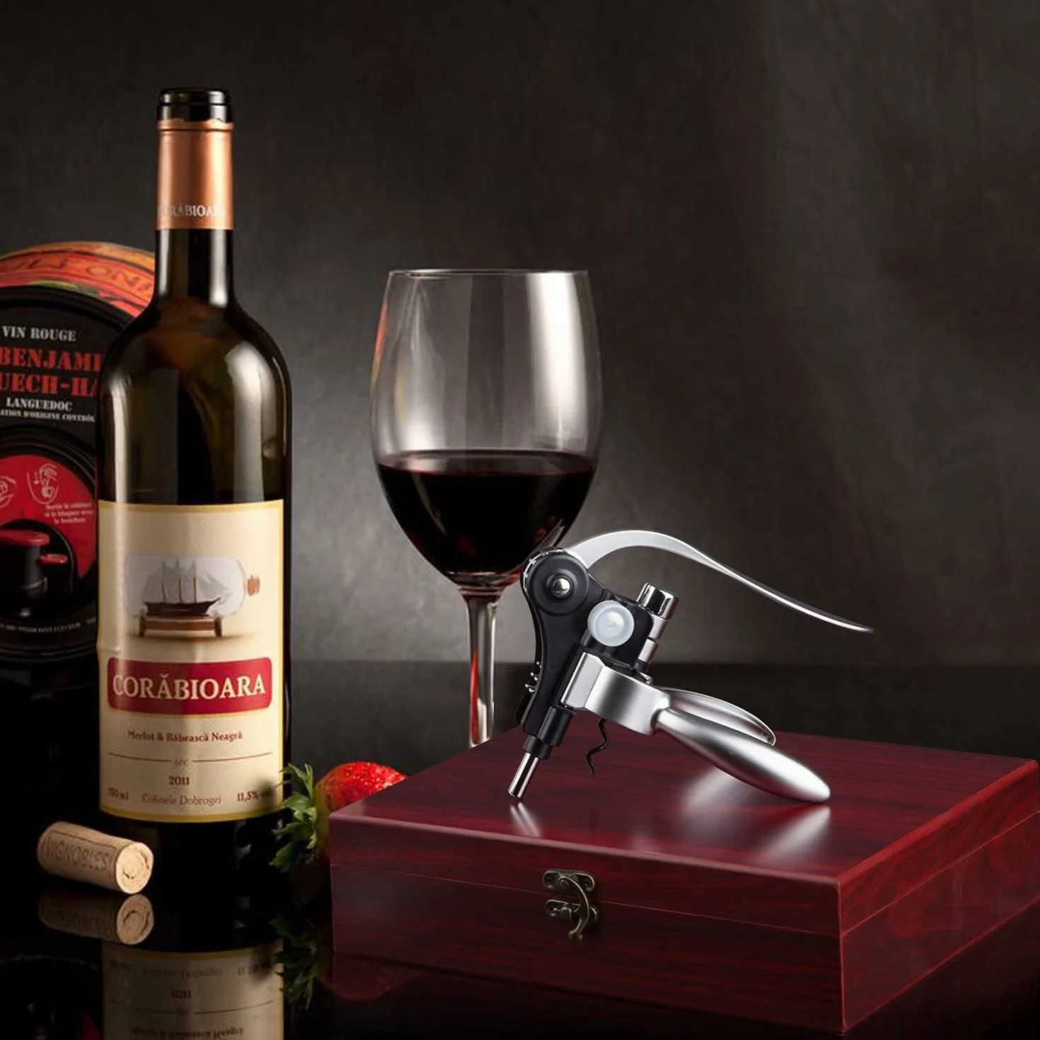 Tire bouchons, Ouvre Bouteille de vin, verseur pour le vin,Ensemble cadeau d'accessoires pour le vin avec coffret
