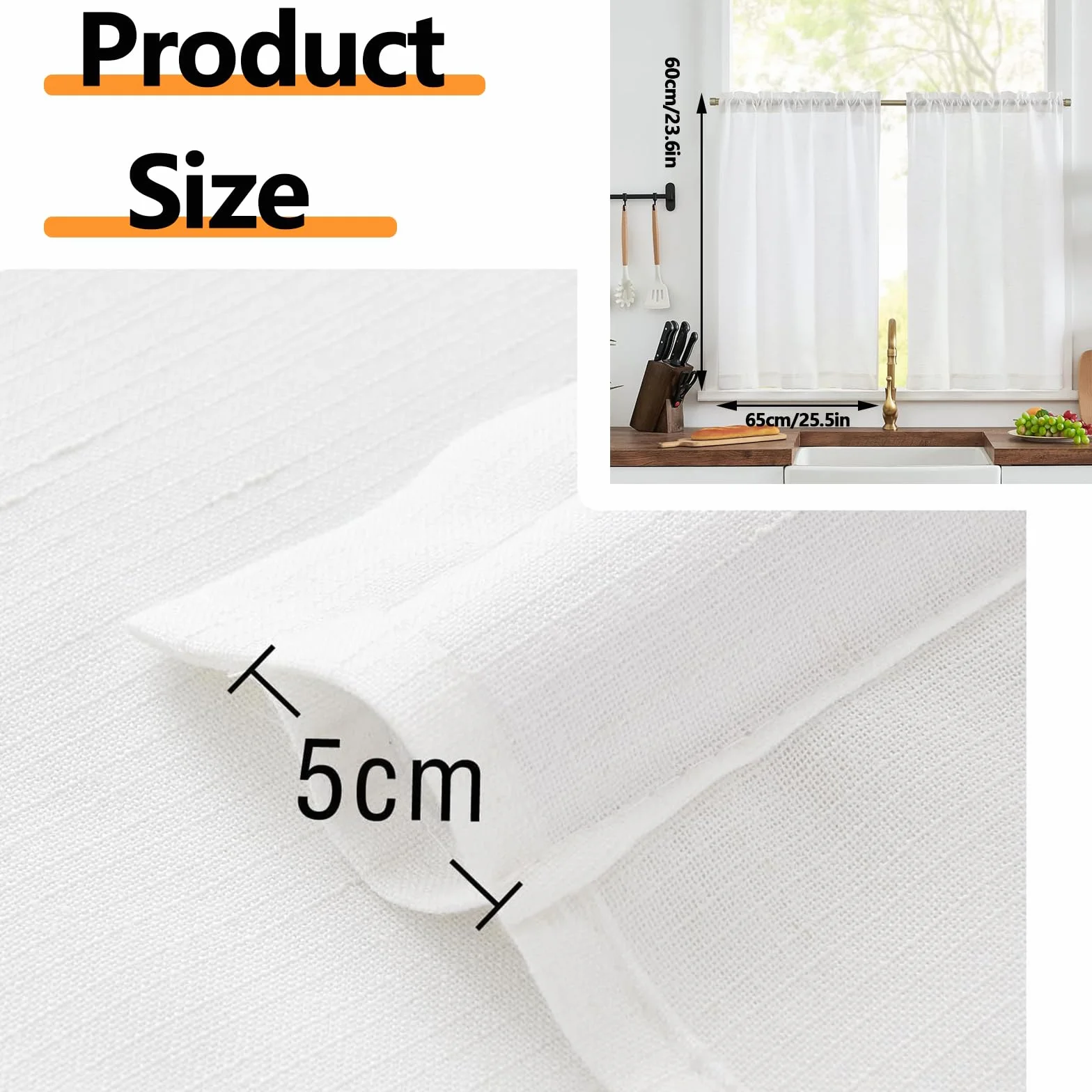 Rideaux courts pour fenêtre de cuisine Lot de 2 Œillets blancs 65 x 60 cm