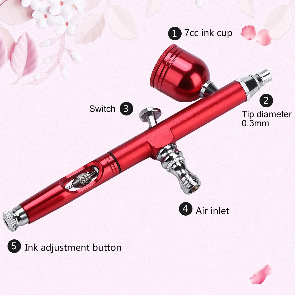 Kit aérographe 0.3 mm double action alimentation par gravité 2 couleurs pour peinture artisanat modèle
