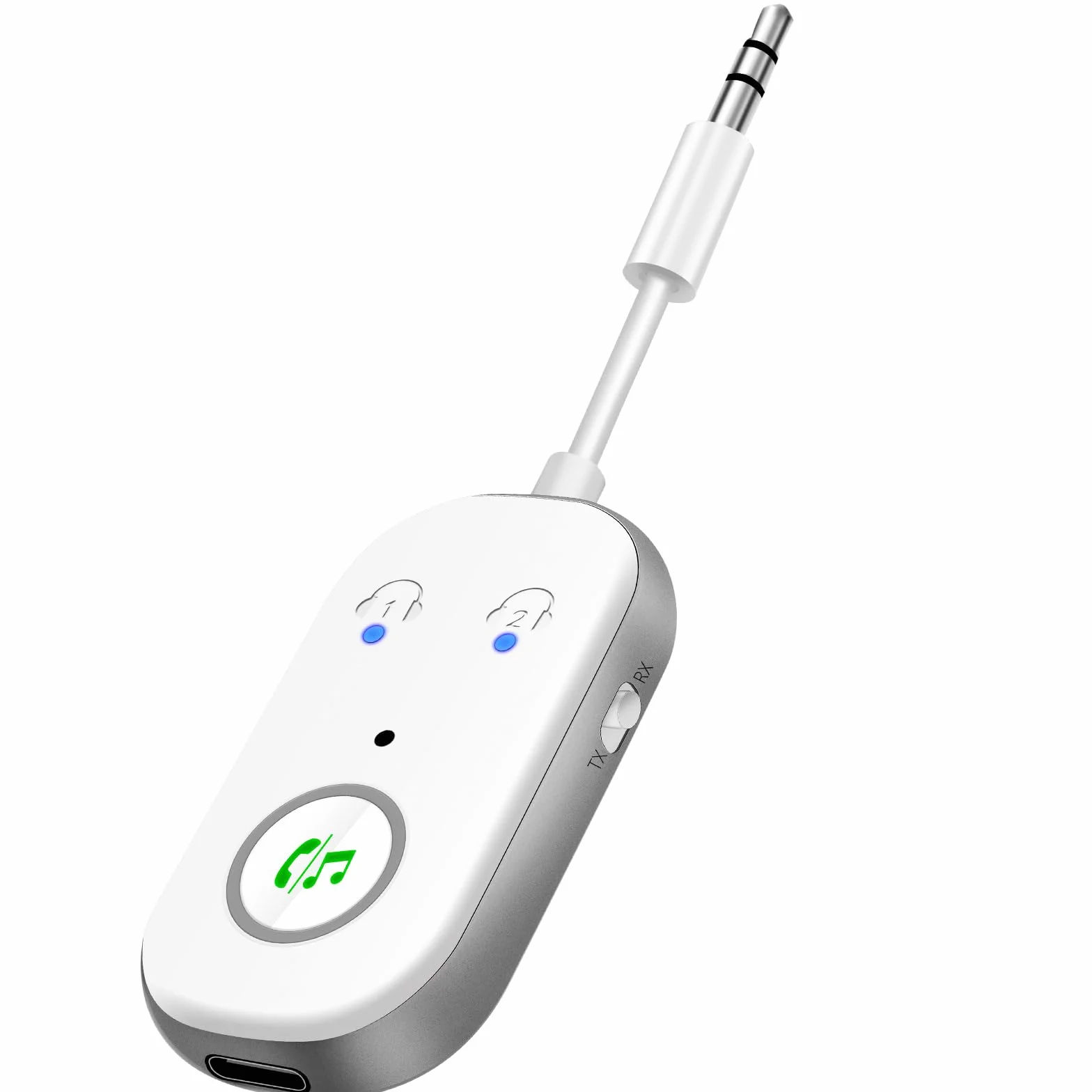 Adapter nadajnika Bluetooth 5.3, nadajnik-odbiornik Bluetooth 2 w 1, obsługuje 2 słuchawki, nadajnik z gniazdem AUX 3,5 mm do telewizora, telefonu komórkowego, systemu audio w samochodzie, tabletu PC