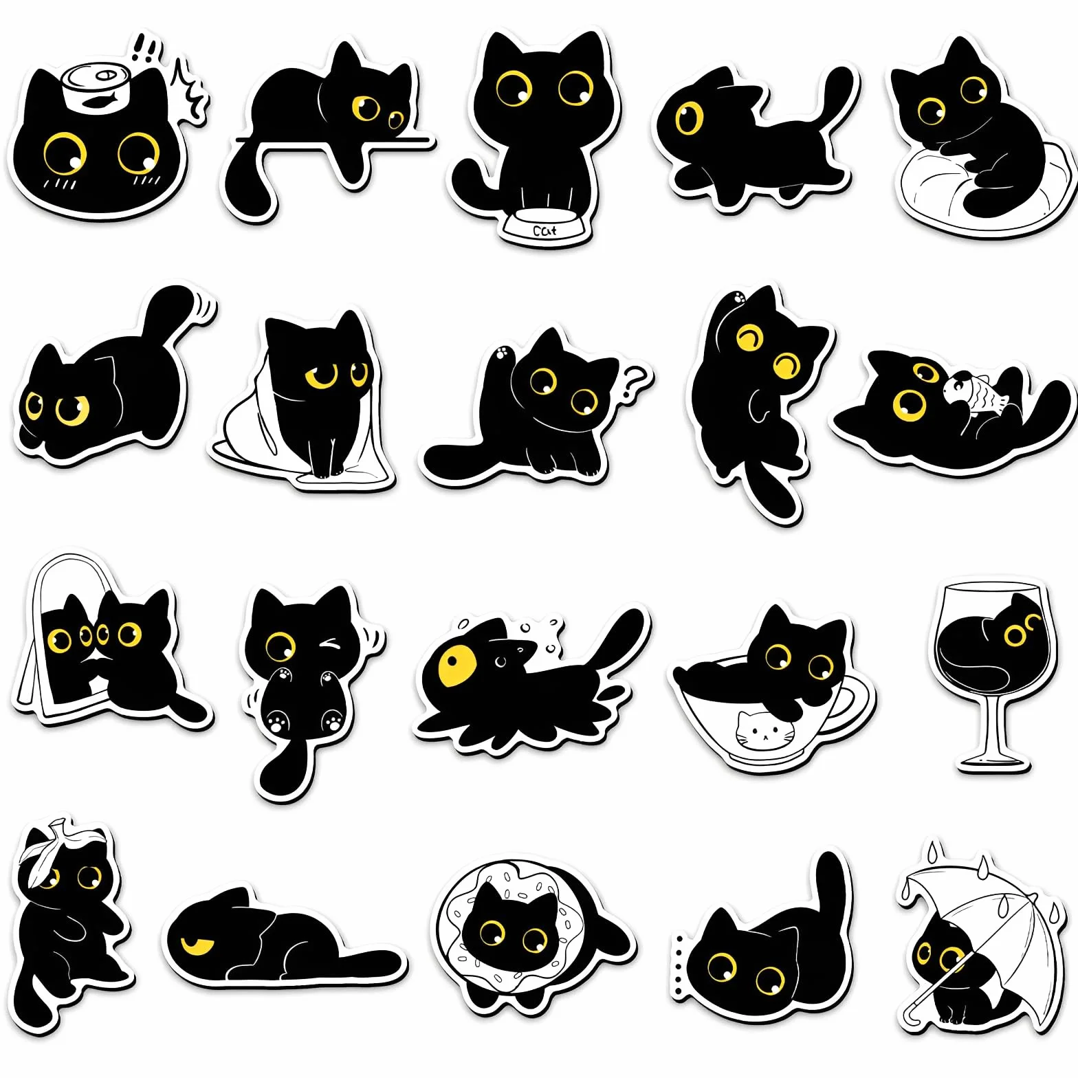 Lot de 20 Aimants Frigo Chat Noir 3D pour Décoration Frigo Tableau Magnétique