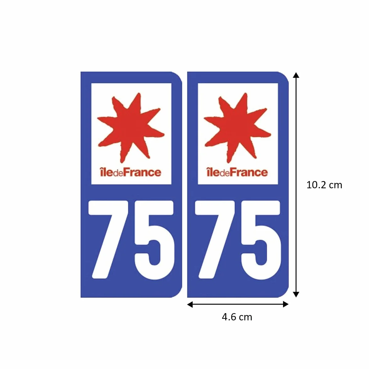 Autocollant Plaque Voiture Immatriculation Département 75 - 2 Stickers 10.2 cm x 4.6 cm